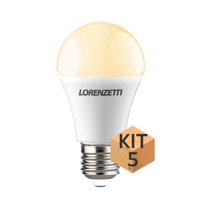 Kit 5 Lâmpadas Bulbo LED Lorenzetti 15W Bivolt E27 Amarela (3000K)